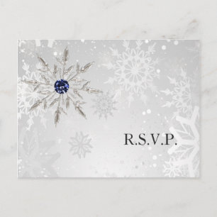 Invitation Carte Postale flocons de neige marine argent mariage hiver rsvp