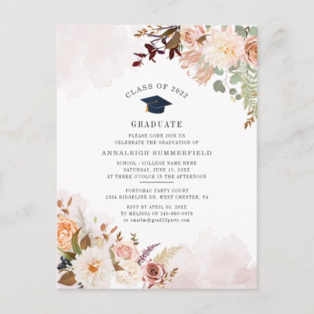 Invitation Carte Postale Floral 2025 Graduation Party (Devant)