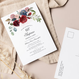 Invitation Carte Postale Floral 60e anniversaire Bourgogne Surprise Party