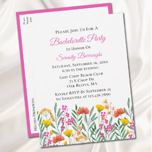 Invitation Carte Postale Floral Aquarelle Fleur sauvage Bachelorette Party