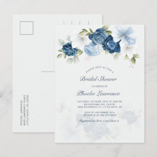 Invitation Carte Postale Floral Dusty Bleu Fête des mariées moderne