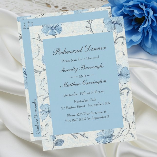 Invitation Carte Postale Floral Dusty Blue Country Garden Dîner de répétiti (Créateur téléchargé)
