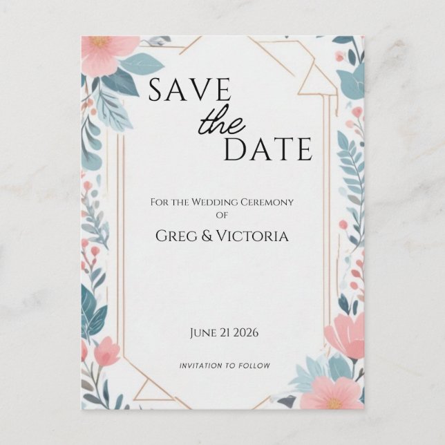 Invitation Carte Postale Floral Enregistrer la date (Devant)
