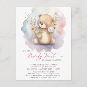 Invitation Carte Postale Floral rose on peut attendre le Baby shower fille