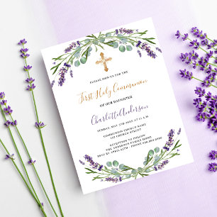 Invitation Carte Postale Flores de violet de lavande Première communion