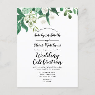 Invitation Carte Postale Foliage frais Botanique Haut Frontière Mariage ten