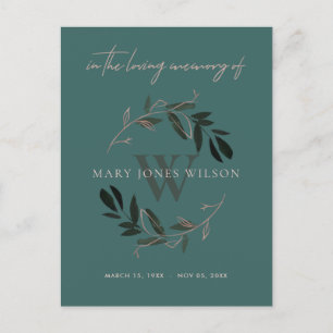 INVITATION CARTE POSTALE FOLIAGE ROSE VERT FONCÉ VERT FONCÉ VERS FOND MERCI