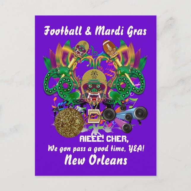Invitation Carte Postale Football Mardi Gras Dragon King notes de vue S'il  (Devant)