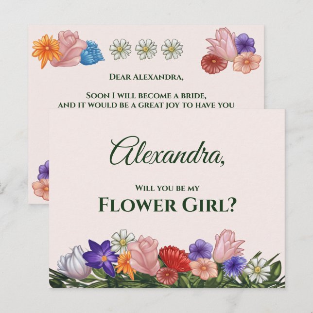 Invitation Carte Postale Fowers Peinture Vous Serez Ma Fille Fleur (Devant / Derrière)