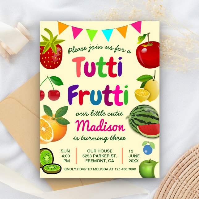 Invitation Carte Postale Frutti Tutti Cute été fête d'anniversaire (Créateur téléchargé)