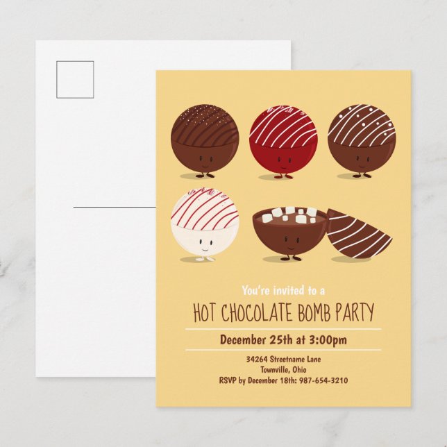 Invitation Carte Postale Fun Hot Chocolat Bomb Party (Devant / Derrière)