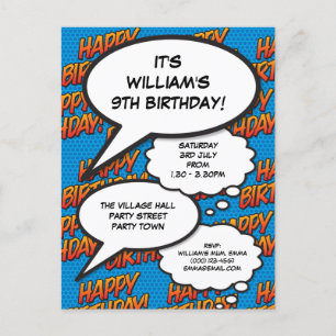 Invitation Carte Postale Fun moderne joyeuse fête d'anniversaire Bleu photo