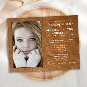 Invitation Carte Postale Funérailles commémoratives Photo en cuir Célébrati