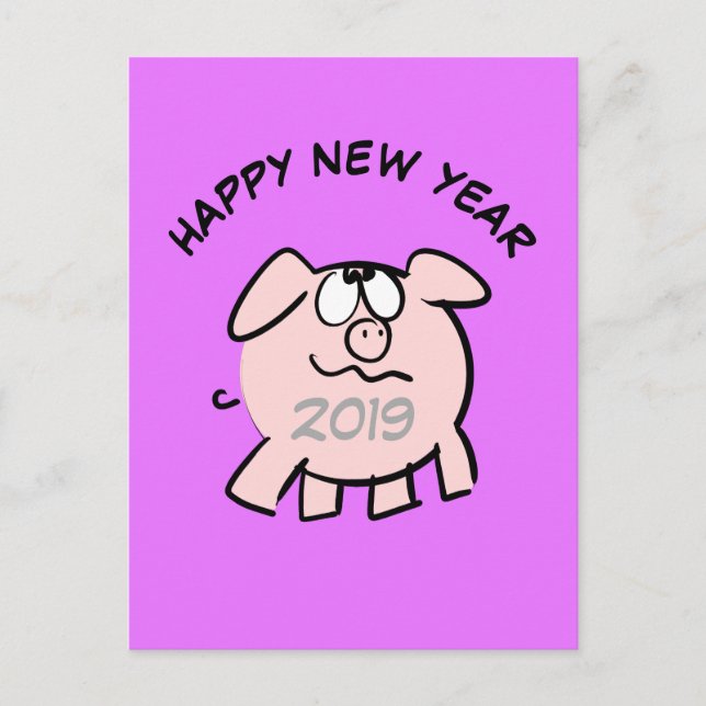 Invitation Carte Postale Funny 2 Dessin Illustration Pig Année 2019 PostC (Devant)