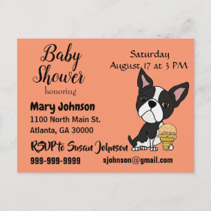 Invitation Carte Postale Funny Boston Terrier Ice Cream Baby shower