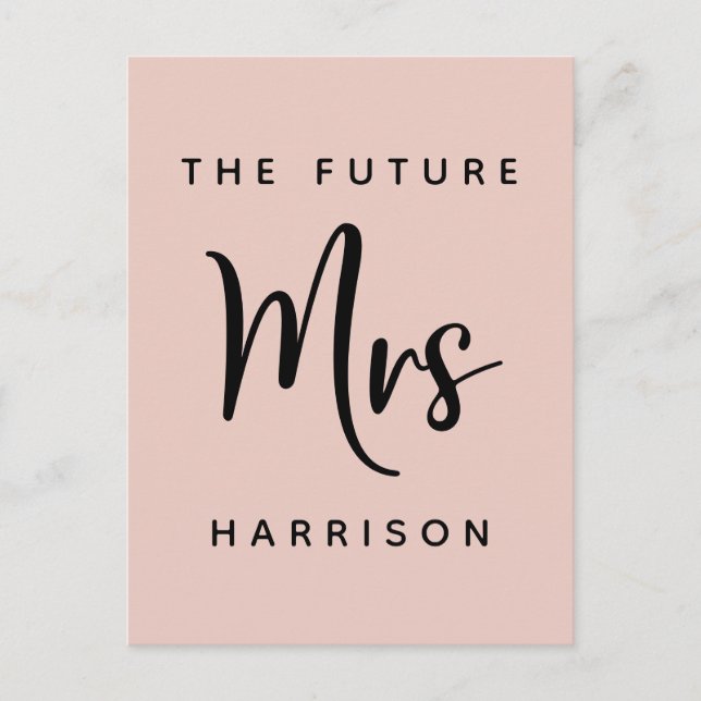 Invitation Carte Postale Futur Mme Blush Fête des mariées rose (Devant)