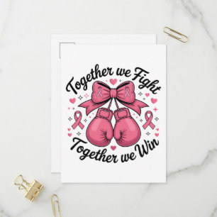 Invitation Carte Postale Gants de boxe Ruban Rose Sensibilisation au cancer