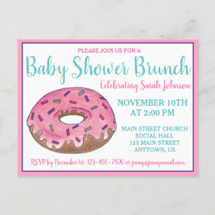 Invitation Carte Postale Gâteau Donut Rose Fête Prénatale Anniversaire