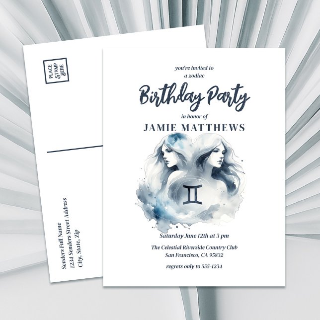 Invitation Carte Postale Gemini Twins Zodiac Thème Anniversaire Fête (Check Our Complete Collection of Gemini Zodiac Products. From Invites, to Party Decor, & Gifts!)