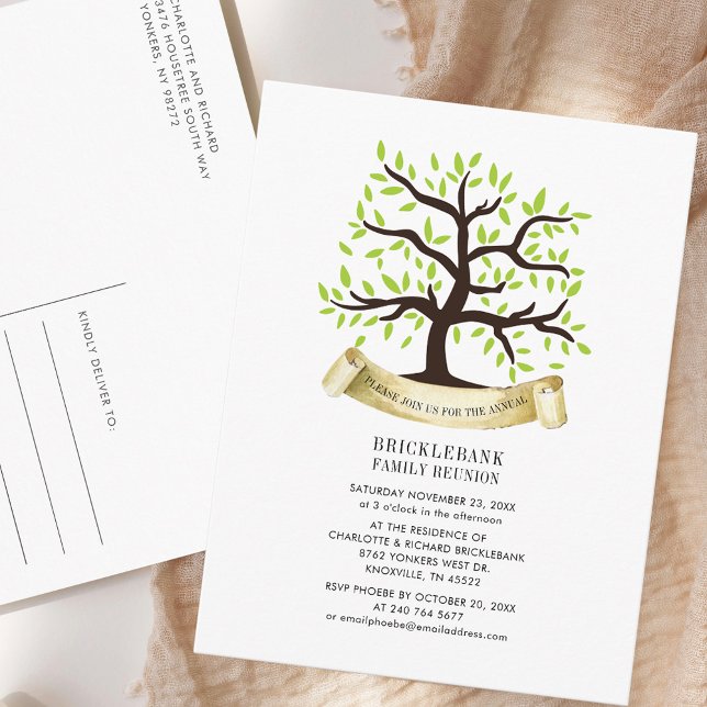 Invitation Carte Postale Généalogie Arbre Famille Réunion Fête annuelle (Genealogy Tree Family Reunion Annual Party Invitation Postcard)
