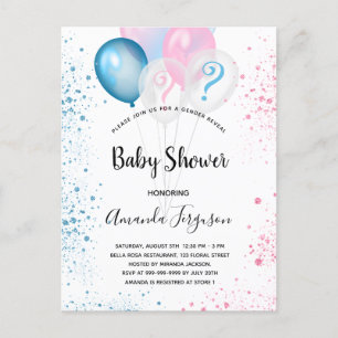 Invitation Carte Postale Genre révéler baby shower bleu rose garçon fille i