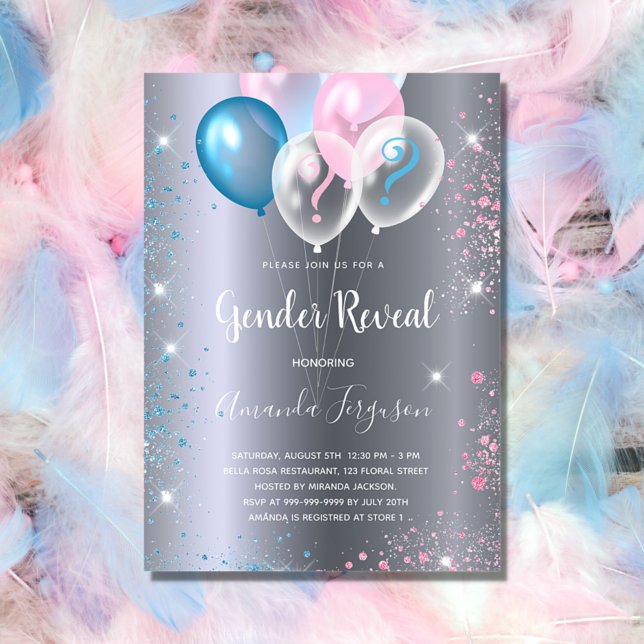 Invitation Carte Postale Genre révéler baby shower garçon fille argent (Créateur téléchargé)