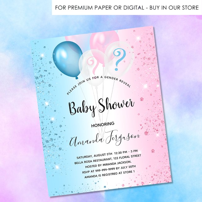 Invitation Carte Postale Genre révéler baby shower rose bleu garçon fille (Créateur téléchargé)