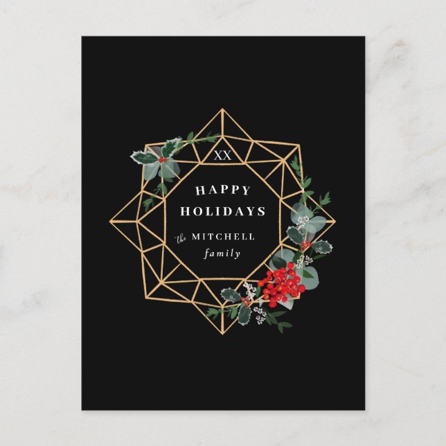 Invitation Carte Postale Géométrique Wreath Holiday Photo Retour (Devant)