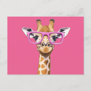Invitation Carte Postale Girafe aux lunettes roses