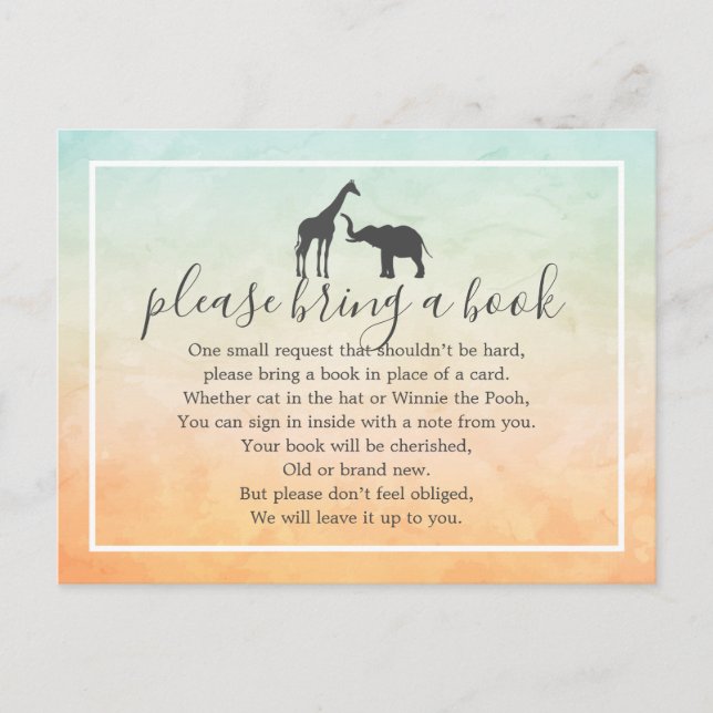 Invitation Carte Postale Giraffe Elephant Baby shower Livre Insérer demande (Devant)