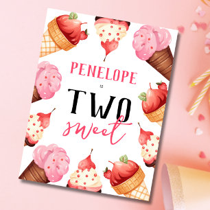 Invitation Carte Postale Girls Cute Ice Cream 2e fête d'anniversaire