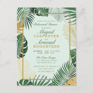 Invitation Carte Postale Glam Green Feuilles tropicaux Dîner de répétition 
