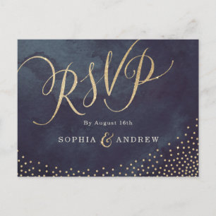Invitation Carte Postale Glam nuit faux or parties scintillant calligraphie