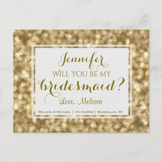 Invitation Carte Postale Glam Or | Serez-Vous Ma Femme D'Accueil ? (Devant)