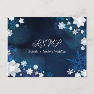 Invitation Carte Postale Glitzy Floral Winter Wonderland Wedding RSVP