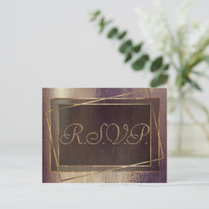 Invitation Carte Postale Glitzy Foil   Golden Bronze Faux Glam RSVP