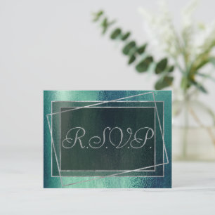 Invitation Carte Postale Glitzy Foil   Seafoam Green Aqua Faux Sparkle RSVP