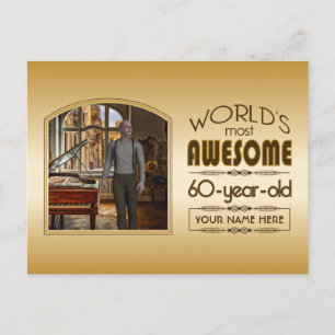 Invitation Carte Postale Gold 60th Birthday Meilleur cadre photo personnali