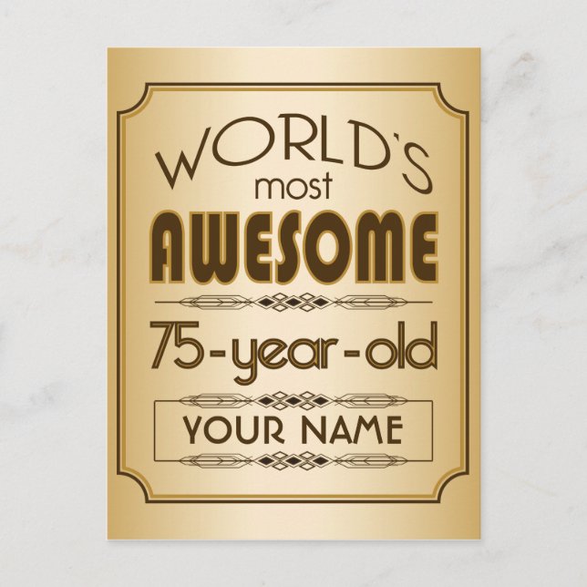 Invitation Carte Postale Gold 75th Birthday Celebration World Meilleur Fabu (Devant)