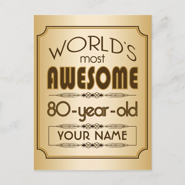 Invitation Carte Postale Gold 80th Anniversaire Célébration World Meilleur  (Devant)