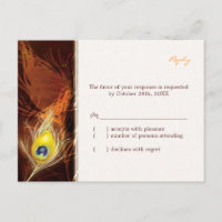 Gold Autumn Peacock Feather Wedding RSVP