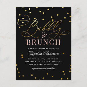 Invitation Carte Postale Gold Confetti Bubbly & Brunch Fête des mariées