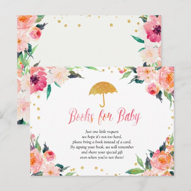 Invitation Carte Postale Gold Floral Avril cahiers de douche pour bébé (Devant / Derrière)