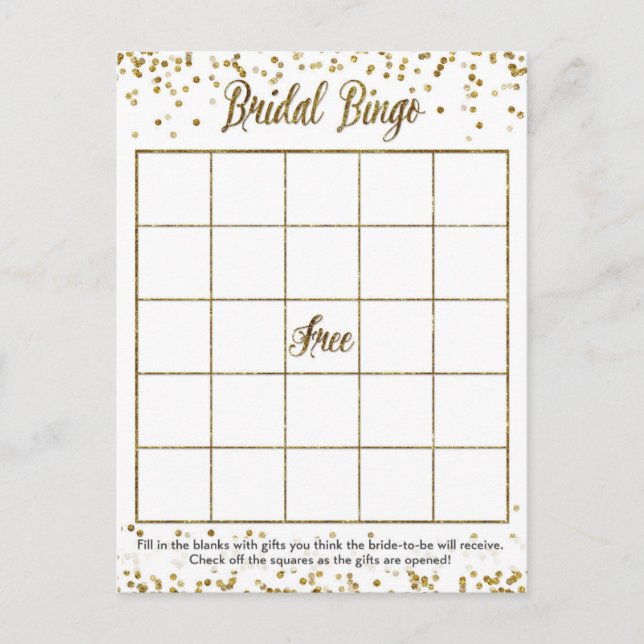 Invitation Carte Postale Gold Parties scintillant Confetti Fête des mariées (Devant)