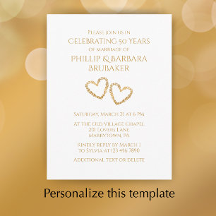 Invitation Carte Postale Golden 50th Mariage Anniversary Party Coeur person