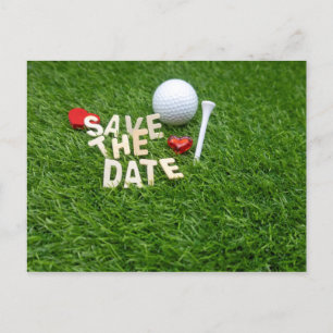 Invitation Carte Postale Golf économisez la date avec coeur de golf et tee