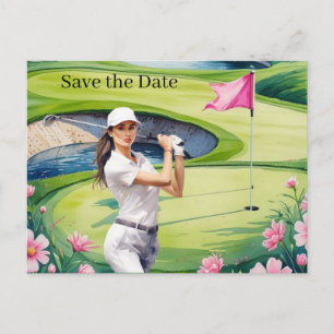 Invitation Carte Postale Golf Femme Jour de Golf Feminine avec fleur rose