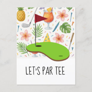 Invitation Carte Postale Golf Let’s Par avec drapeau de golf sur vert blanc