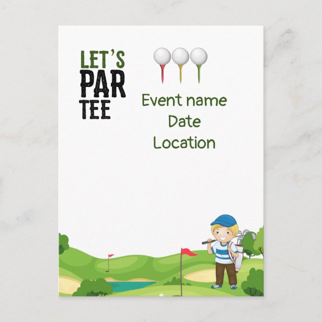 Invitation Carte Postale Golf Sauvez la date Let's Par Tee (Devant)