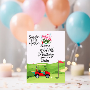 Invitation Carte Postale Golfer 60e anniversaire avec voiturette de golf En